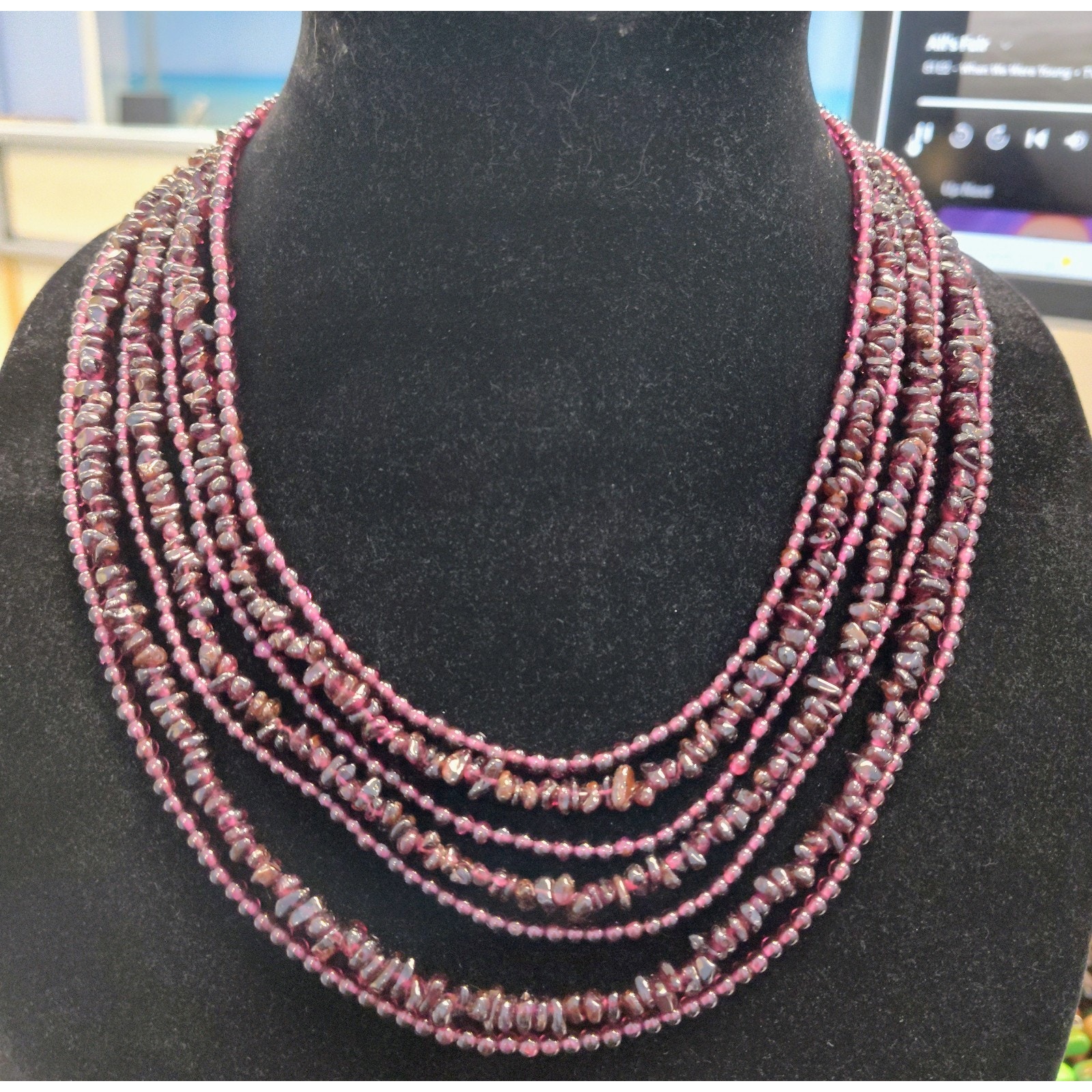 Jay King Dtr Sterling Silver Rhodolite Garnet Beaded 7 Strand Necklace 19-22 125$